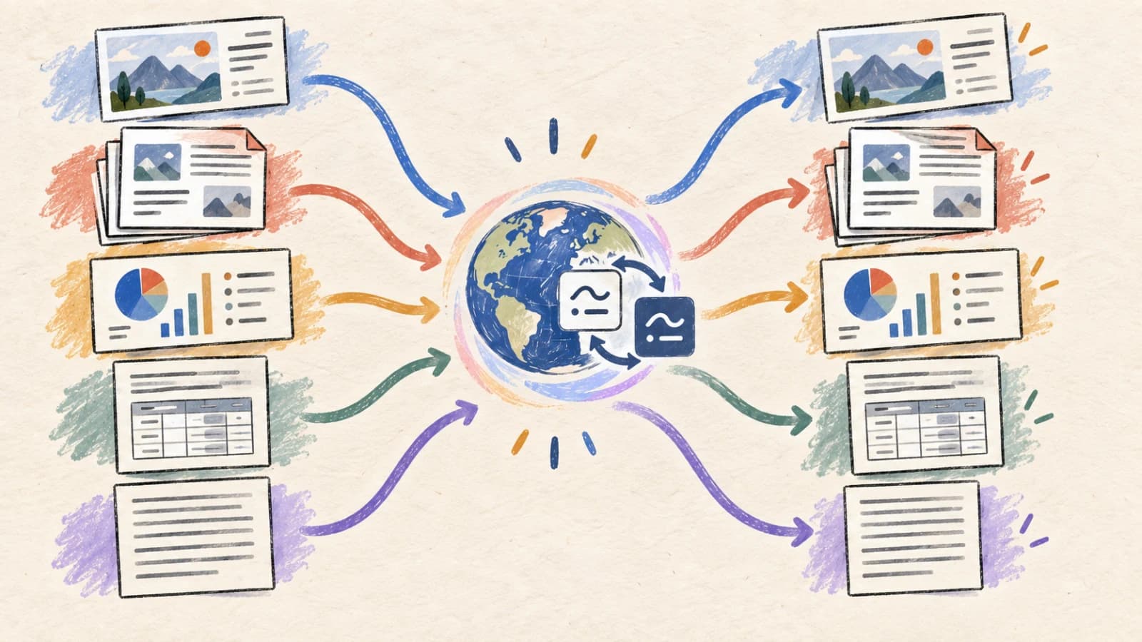 Image, PDF, PowerPoint, document, and text files branching to specialized translation workflows