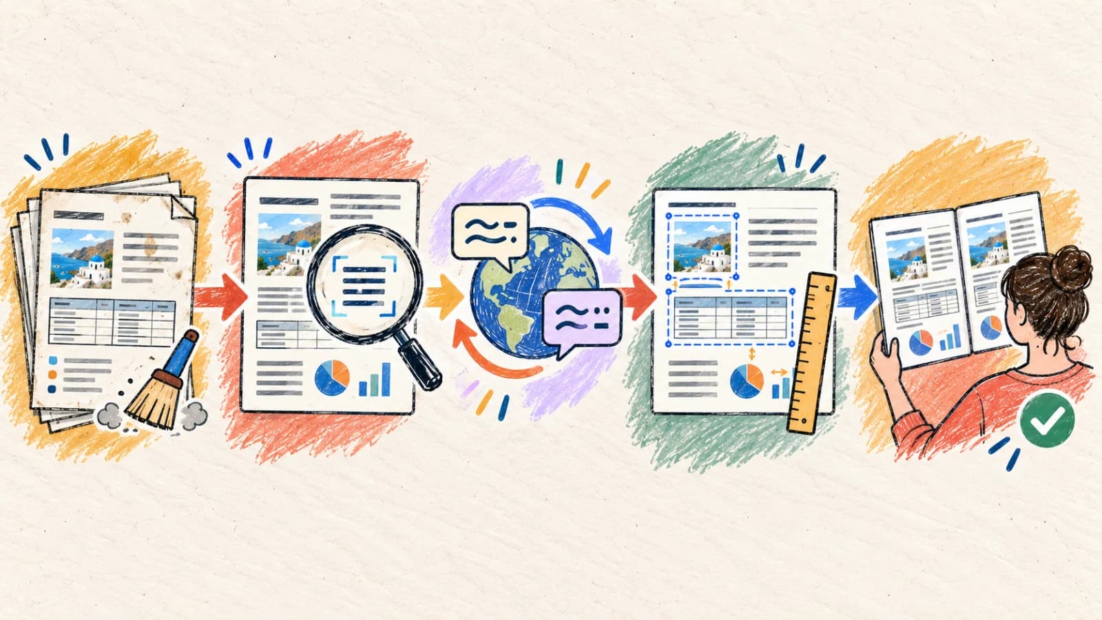 Scanned PDF translation workflow from page detection and OCR to translation and layout review